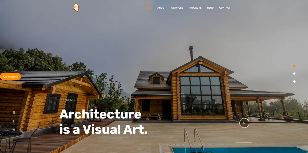 Mattar Homes website: a chalet in mountain fog above the headline “Architecture is a Visual Art.”